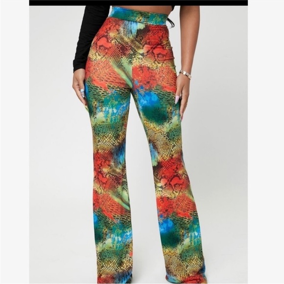 SHEIN SXY Crocodile Snakeskin Print Flare Leg Pants rainbow multicolor size 4XL - Picture 5 of 14